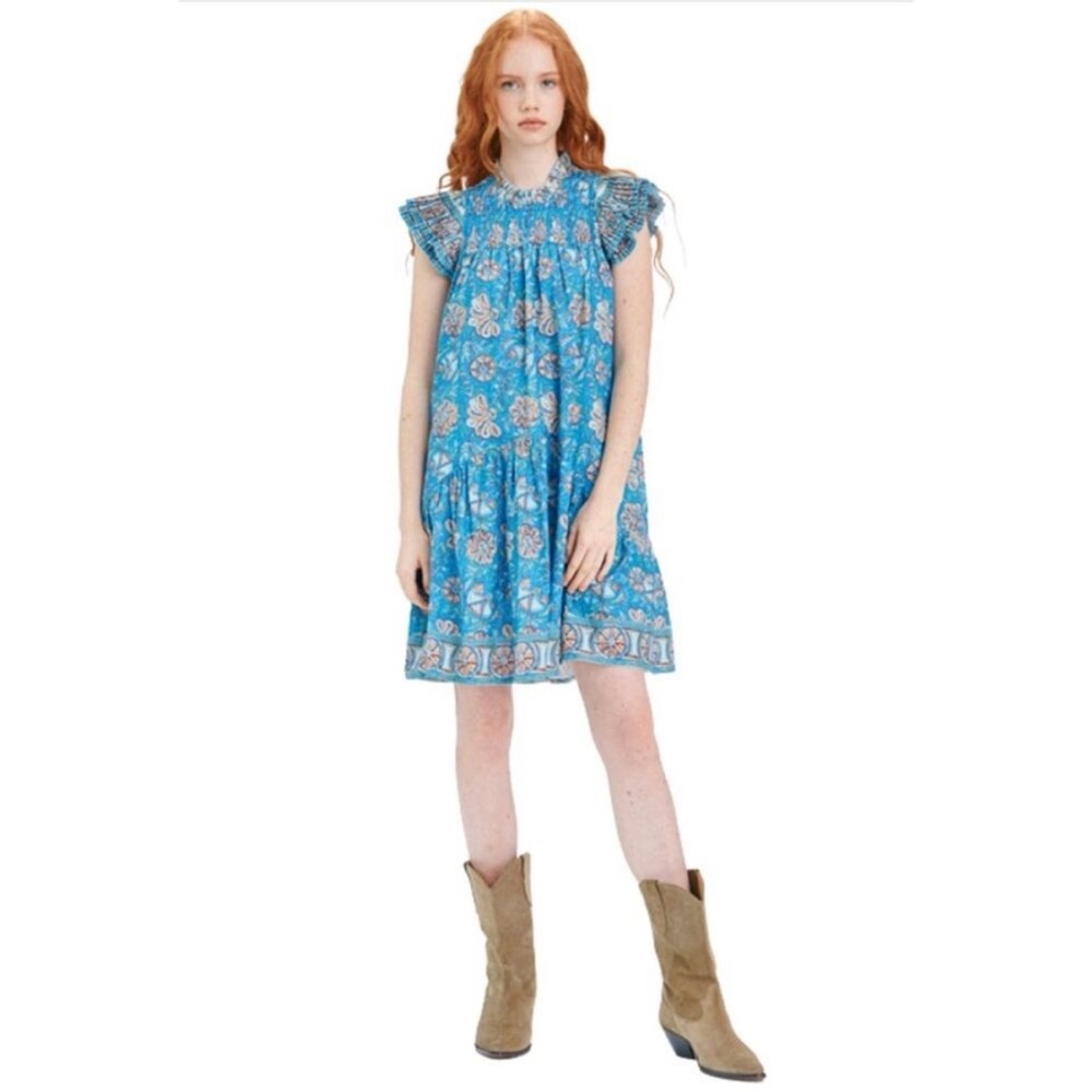 Love the Label | Floral Blue Smock Flutter Sleeve Poppy Dress Frannie Print